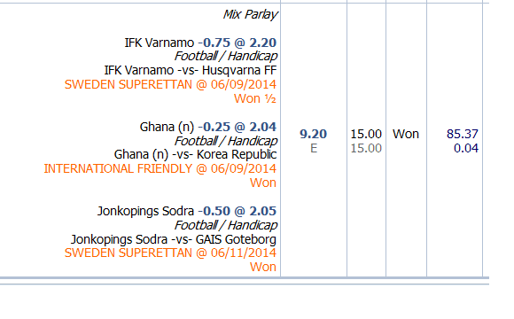 Bagaimana Cara Menghitung Mix Parlay Apabila Ada Tim Yang Menang Setengah ( WON 1/2 )?